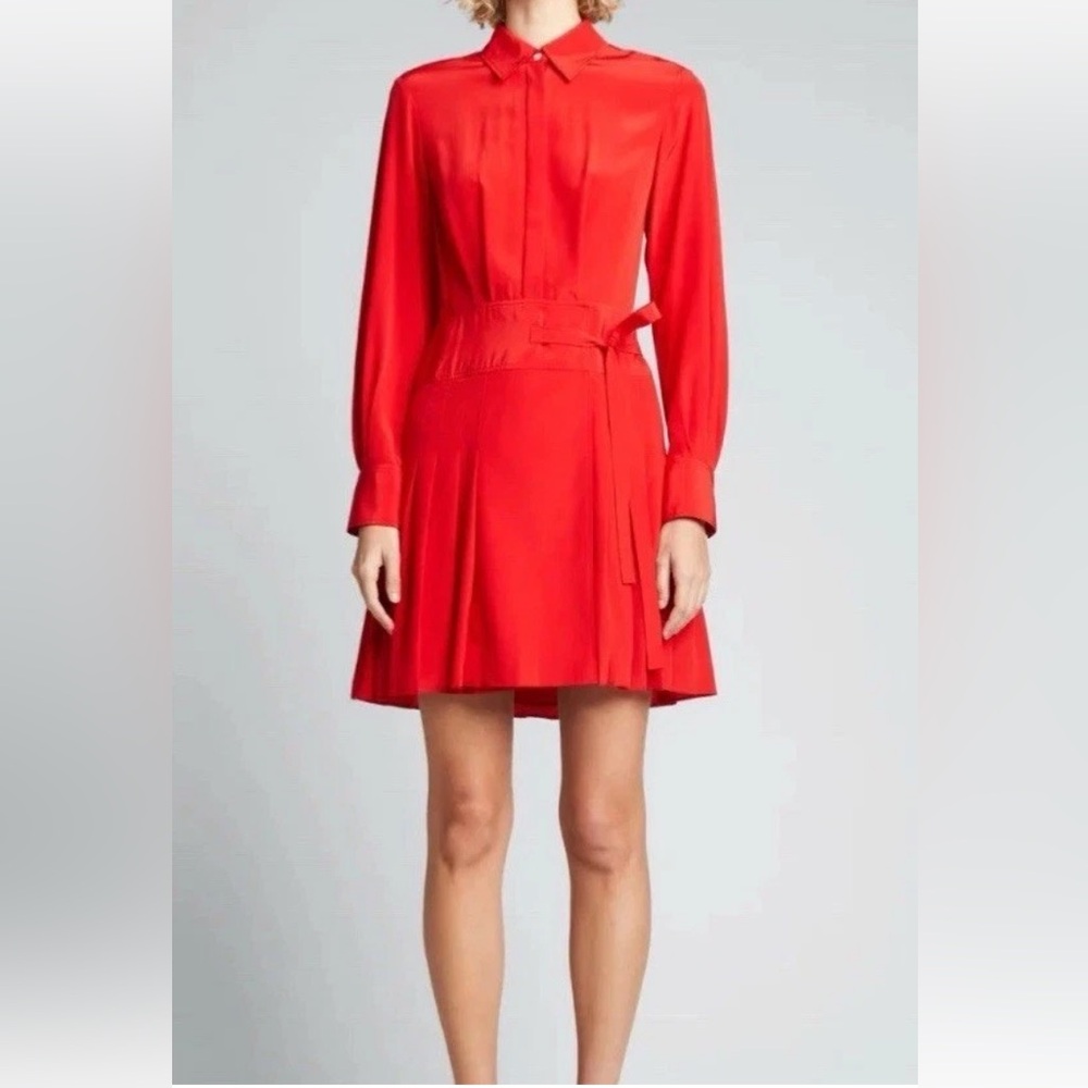 Jason Wu NEW red Silk Shirt Wrap Dress With Pleat Skirt $495 Retail NWT Luxury